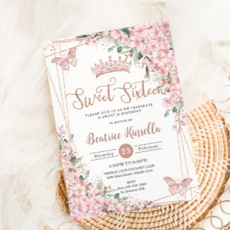 Sweet 16 Kirschblüten Rose Goldbarren Einladung