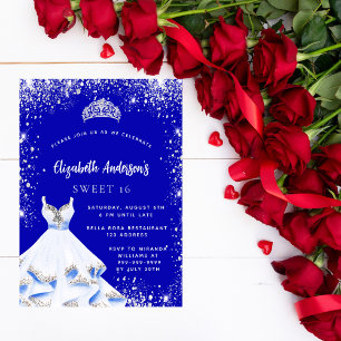 Sweet 16 königsblau silber Kleid tiara glamourös Einladung