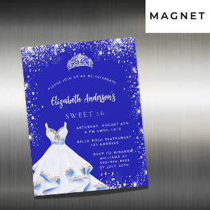 Sweet 16 königsblau silberne Kleid tiara Luxus Magneteinladung