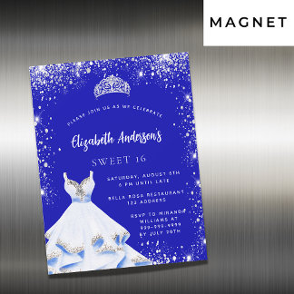 Sweet 16 königsblau silberne Kleid tiara Luxus Magneteinladung