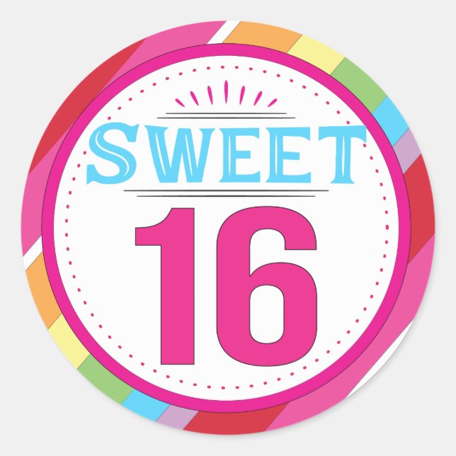 Sweet 16 Labels Runder Aufkleber (Vorderseite)