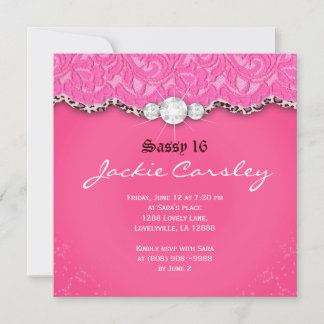 Sweet 16 Lace Party Einladung Pink Leopard