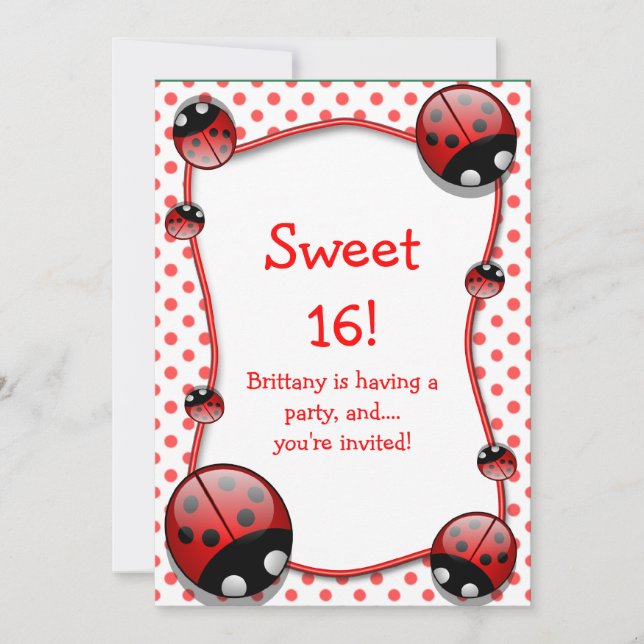 Sweet 16 Ladybug Geburtstagsparty Einladung (Vorderseite)