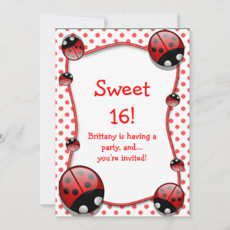 Sweet 16 Ladybug Geburtstagsparty Einladung