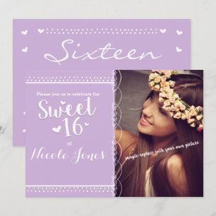 SWEET 16 Lavendel-Lila-Party-Foto-Einladung Einladung