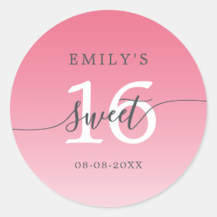Sweet 16 Lemonade Pink Ombre Individuelle Name Dat Runder Aufkleber