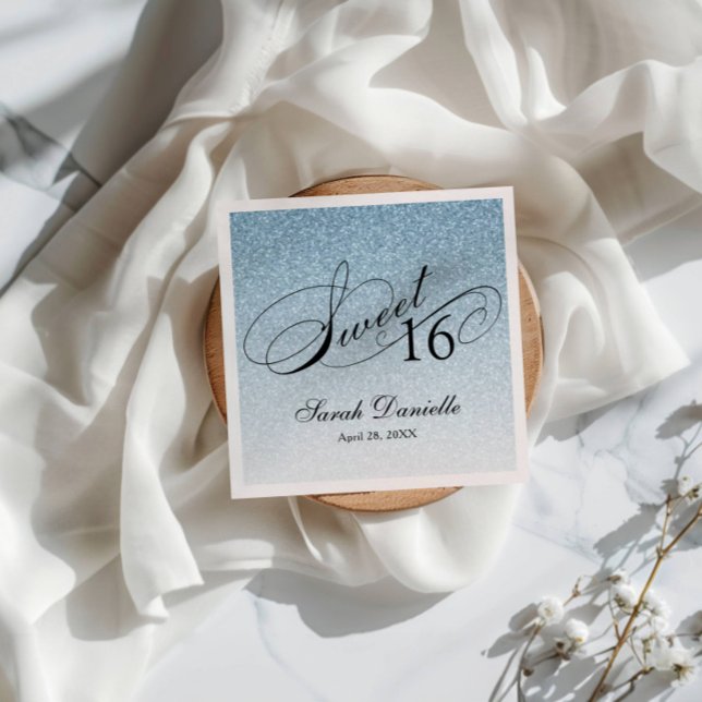 Sweet 16 Light Blue Glitzer Glam Personalisiert Serviette (Von Creator hochgeladen)