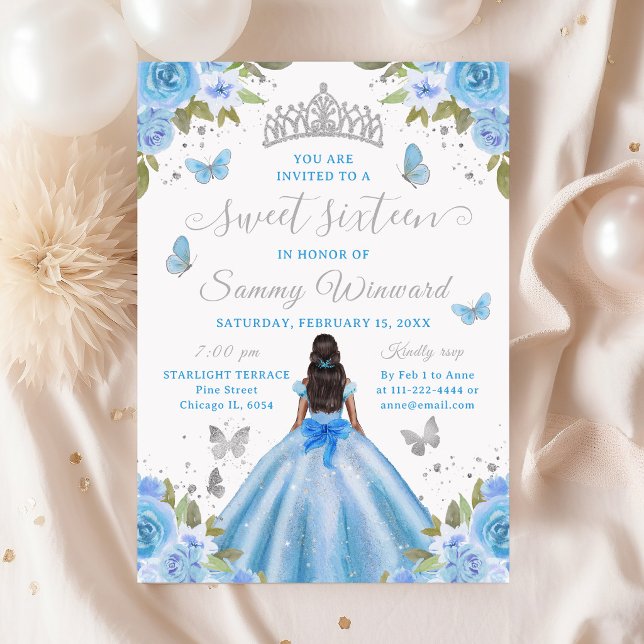 Sweet 16 Light Blue Princess African American Girl Einladung (Von Creator hochgeladen)