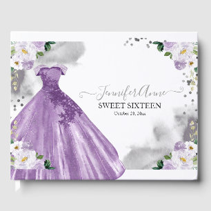 Sweet 16 Lila Aquarellfarben Blume Kleid Gästebuch