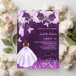 Sweet 16 lila Ballerina-Kleiderflorale Einladung