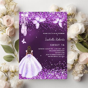 Sweet 16 lila Ballerina Kleidung Schmetterlinge Einladung