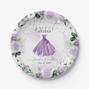 Sweet 16 Lila Blumenbekleidung Papier Teller
