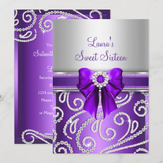 Sweet 16 Lila Bow & Sparkle Diamond Einladung