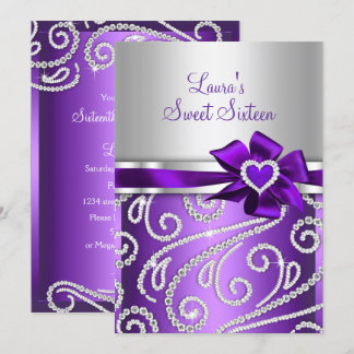 Sweet 16 Lila Bow Sparkle Diamond Party 🎉 Einladung