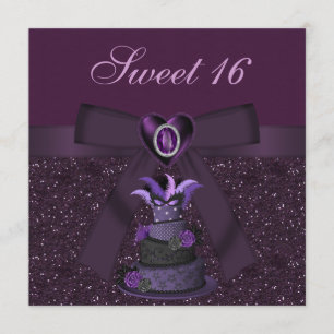 Sweet 16 Lila Diva Cake & Jewel Heart Invites Einladung