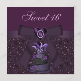 Sweet 16 Lila Diva Cake & Jewel Heart Invites Einladung