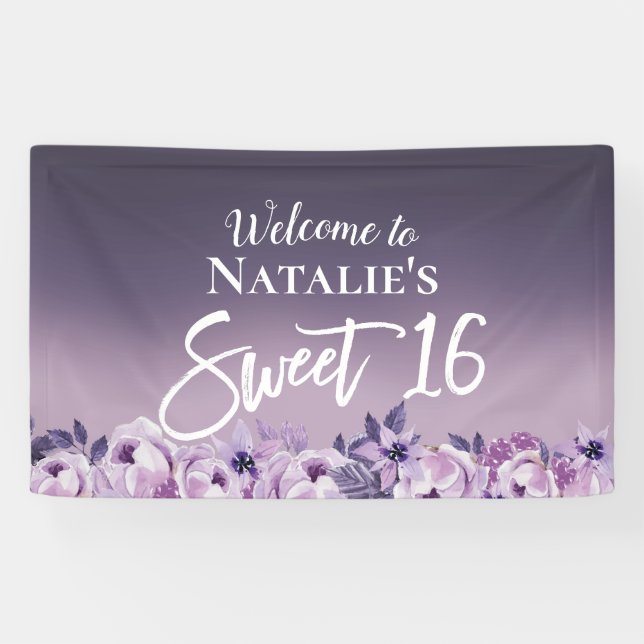 Sweet 16 Lila Floral Elegant Gradient Banner (Horizontal)