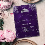 Sweet 16 lila Glitzer Tiara Krone Einladungspostkarte<br><div class="desc">Für einen eleganten Sweet 16,  16. Geburtstag. Eine lila Hintergrundfarbe,  die lila Farbe ist ungleichmäßig. Dekoriert mit Imitaten silbernen Glitzer Staub und ein Tiara,  Krone. Personalisieren und fügen Sie Namen,  Alter und Party Details hinzu. Der Name wird mit einem handgeschriebenen Stilskript geschrieben. Zurück: Postkartendesign.</div>