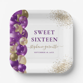 Sweet 16 Lila Gold Sparkle Ballon Pappteller