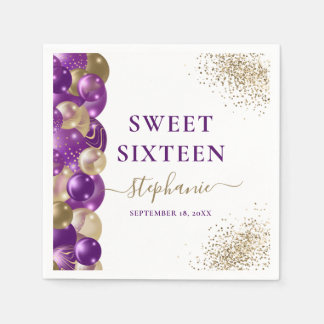Sweet 16 Lila Gold Sparkle Ballon Serviette