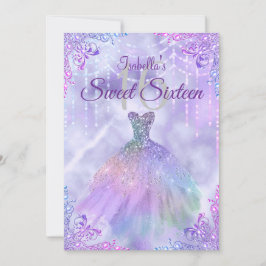 Sweet 16 Lila Lilac Silver Pearl Gown Einladung