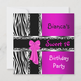 Sweet 16 Lila Pink Silver Black Zebra Leopard Einladung