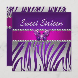 Sweet 16 Lila Pink Zebra Silberschmetterling Einladung