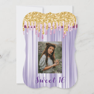 Sweet 16 Lila Seide mit Gold Dripping Foto Einladung