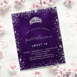 Sweet 16 lila silber Tiara Haushaltseinladung Flyer<br><div class="desc">Bitte beachten Sie, dass diese Einladung auf Flyer Papier und sehr dünn ist. Umschläge sind nicht enthalten. Für dickere Einladungen (gleiche Gestaltung) besuchen Sie bitte unseren Shop. Für einen eleganten Sweet 16, 16. Geburtstag. Eine lila Hintergrundfarbe, die lila Farbe ist ungleichmäßig. Dekoriert mit Imitaten silbernen Glitzer Staub und ein Tiara,...</div>