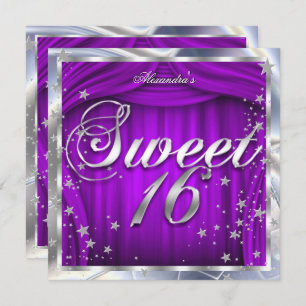 Sweet 16 Lila Silver 16. Geburtstagsparty Einladung