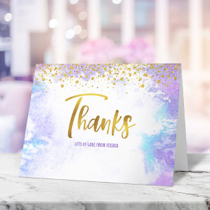 Sweet 16 Lila Watercolor Gold Girly Geburtstag Dankeskarte