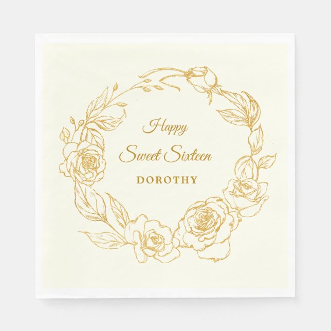 Sweet 16 Luxe Gold Rose Elfenbeincocktail Serviette (Vorderseite)