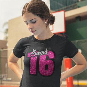 SWEET 16 MÄDCHEN BIRTHDAY PINK IMITATE GLITZER T - T-Shirt