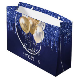 Sweet 16 Marineblau-Glitzer-Tropfen-Ballons Große Geschenktüte