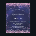 Sweet 16 Marineblau Rosa Glitzer Einladung Flyer<br><div class="desc">Bitte beachten Sie, dass diese Einladung auf Flyer Papier und sehr dünn ist. Umschläge sind nicht enthalten. Für dickere Einladungen (gleiche Gestaltung) besuchen Sie bitte unseren Shop. Eine moderne, stilvolle und glamouröse Einladung zu einer Sweet 16. Geburtstagsfeier. Marineblau, mit rosa Imitaten verziert, Staub aus Glitzer. Die blaue Farbe ist ungleichmäßig....</div>