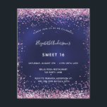Sweet 16 Marineblau Rosa Glitzer Einladung Flyer<br><div class="desc">Bitte beachten Sie, dass diese Einladung auf Flyer Papier und sehr dünn ist. Umschläge sind nicht enthalten. Für dickere Einladungen (gleiche Gestaltung) besuchen Sie bitte unseren Shop. Eine moderne, stilvolle und glamouröse Einladung zu einer Sweet 16. Geburtstagsfeier. Marineblau, mit rosa Imitaten verziert, Staub aus Glitzer. Die blaue Farbe ist ungleichmäßig....</div>