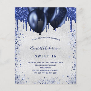 Sweet 16 Marineblau Silber Einladung Flyer