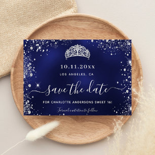 Sweet 16 marineblau silber tiara Save the Date Ankündigungspostkarte