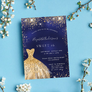 Sweet 16 marineblaue Goldkleid glamourös Einladung