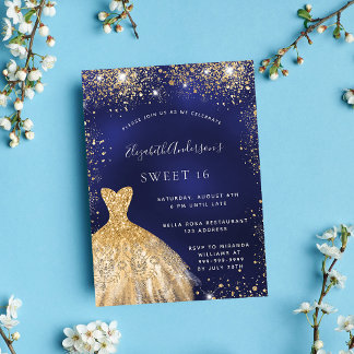 Sweet 16 marineblaue Goldkleid glamourös Einladung