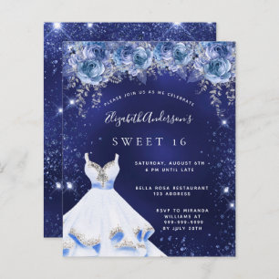 Sweet 16 marineblaue Kleid Blumen Einladung