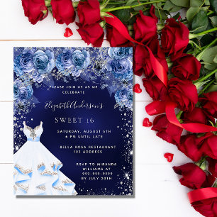 Sweet 16 marineblaue Kleid Blumen Einladung