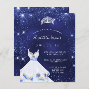Sweet 16 marineblaue Kleid tiara Einladung