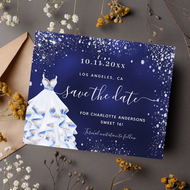 Sweet 16 marineblaue Kleidung Save the Date (Von Creator hochgeladen)