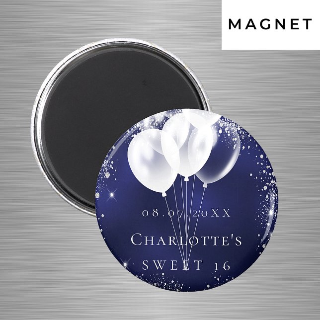 Sweet 16 marineblaue Silberballons Save the Date Magnet (Von Creator hochgeladen)