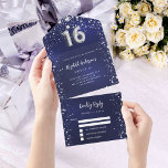 Sweet 16 marineblaue Silbersterne uAwg<br><div class="desc">Ein marineblauer blauer Hintergrund mit Sternen. Die blaue Farbe ist ungleichmäßig. Personalisieren und hinzufügen von Namen,  Party-Details,  UAWG,  Rücksendeadresse und Namen. Nummer 16 wird mit einem Schriftart im Ballonstil geschrieben.</div>