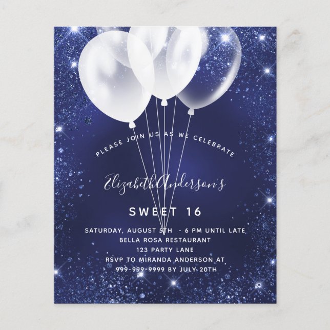 Sweet 16 marineblauer weißer Ballon - Haushaltsein Flyer (Vorne)