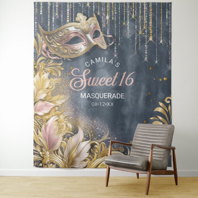 Sweet 16 Masquerade Rose Gld Foto Hintergrund ID10 Wandteppich (Beispiel)