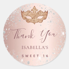 Sweet 16 masquerade Rose Gold Glitzer Vielen Dank Runder Aufkleber