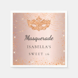 Sweet 16 Masquerade Rose Gold Glitzern Party Serviette